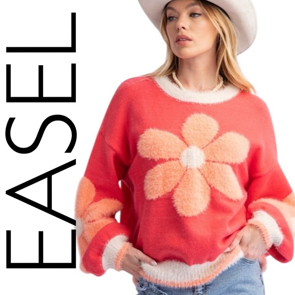 easel Sweaters - 406:  EASEL NWT SWEATER HOT CORAL (C)